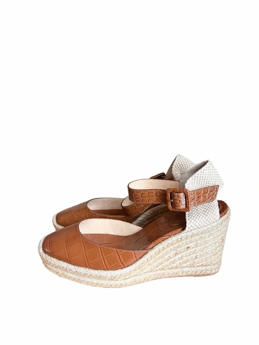 Christian Louboutin Amelina Tan Croc-Embossed Espadrille Wedge Sandal